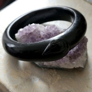 Goose Carved Bakelite Bangle Black